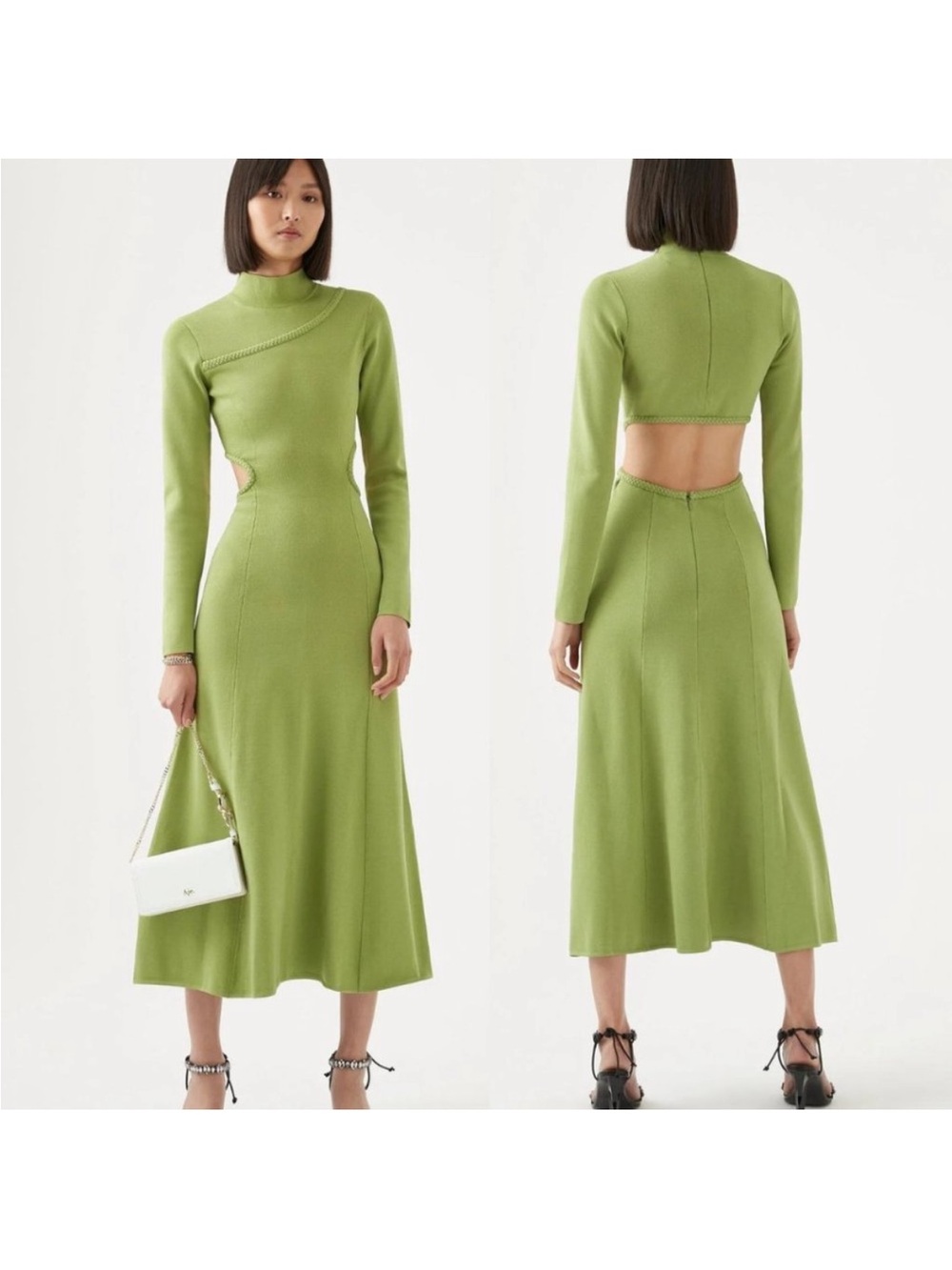 🎉NWT Aje Green Long Sleeve Cutout Midi Dress